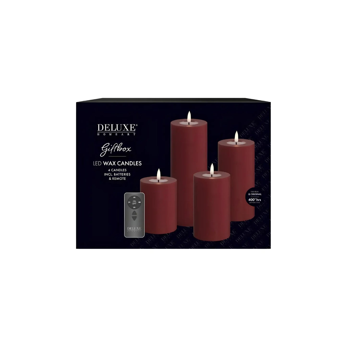 Deluxehomeart Ljuspaket LED Blockljus 4-pack + Fjärrkontroll, Bordeaux
