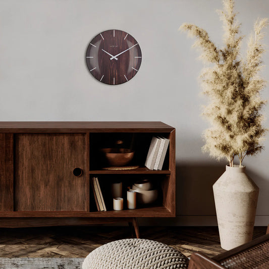 NeXtime Edge Wood Dome Väggklocka 35 cm Mörk, Brun
