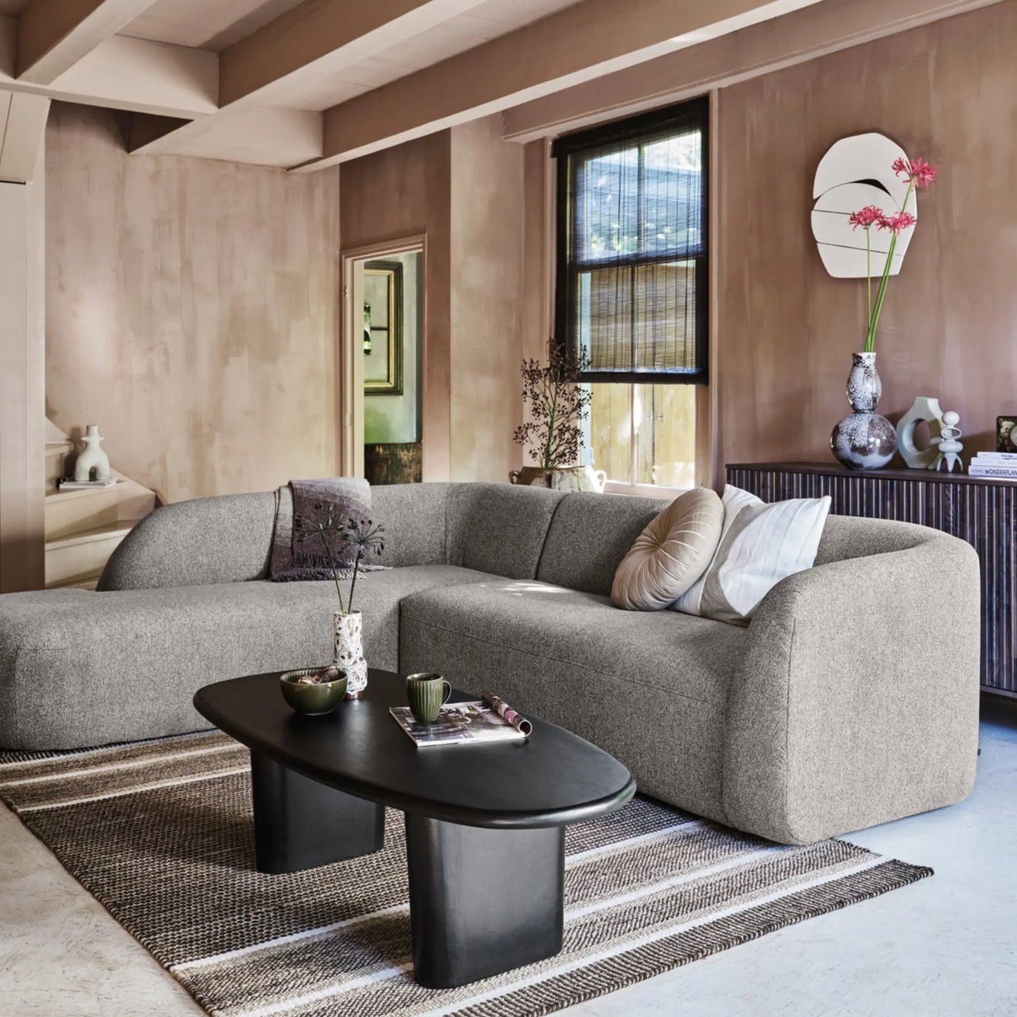 WOOOD Sloping Hörnsoffa Vänster, Grey Melange