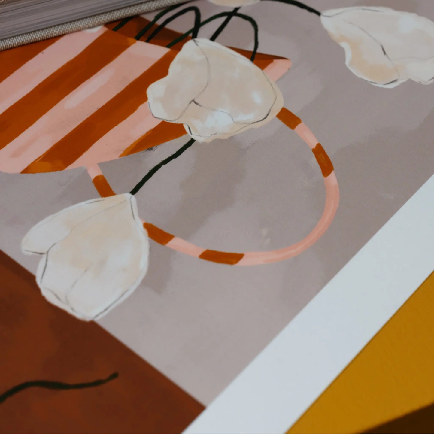 The Poster Club White Flowers in Striped Vase Poster 40x50