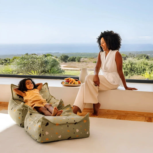 Wigiwama Saccosäck & Sittpuff Set, Terrazzo Moss