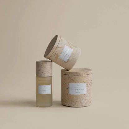 blomus Frabli Doftljus Ø8 cm, Cotton Island/Travertin