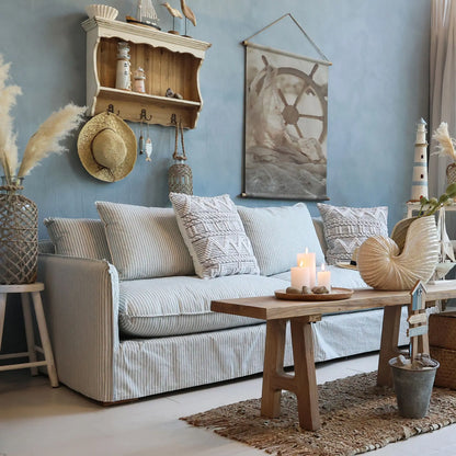 Chic Antique Malo Soffa Linne, Sky Blue & Cream