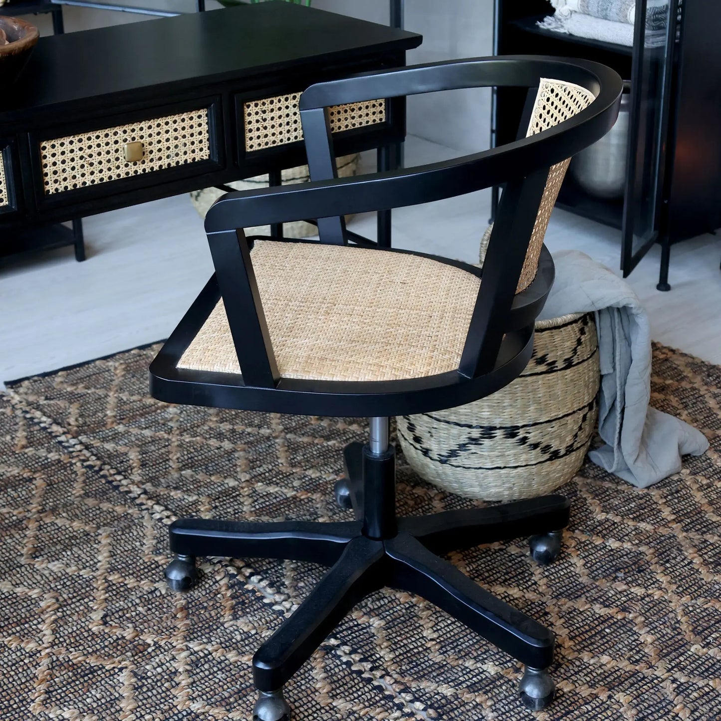 Chic Antique French Kontorsstol, Antique Black