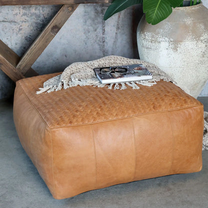 Chic Antique Lounge Puff Läder, Cognac