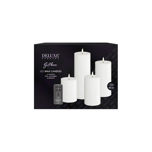 Deluxehomeart Ljuspaket LED Blockljus 4-pack + Fjärrkontroll, Vit