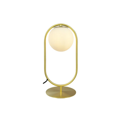 Dyberg Larsen Reims Bordslampa med båge och glaskupa, Mässing/Vit