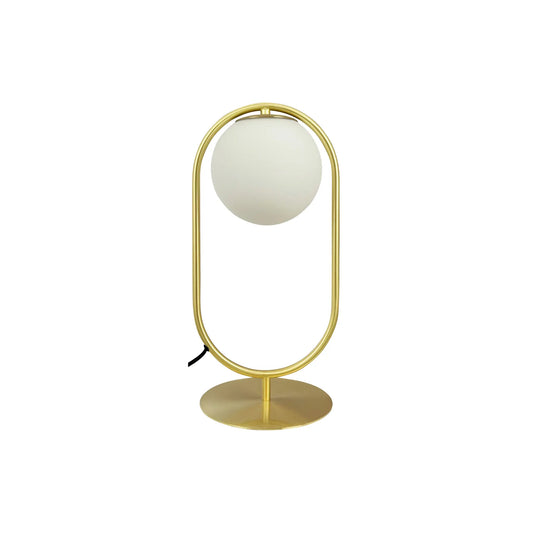 Dyberg Larsen Reims Bordslampa med båge och glaskupa, Mässing/Vit