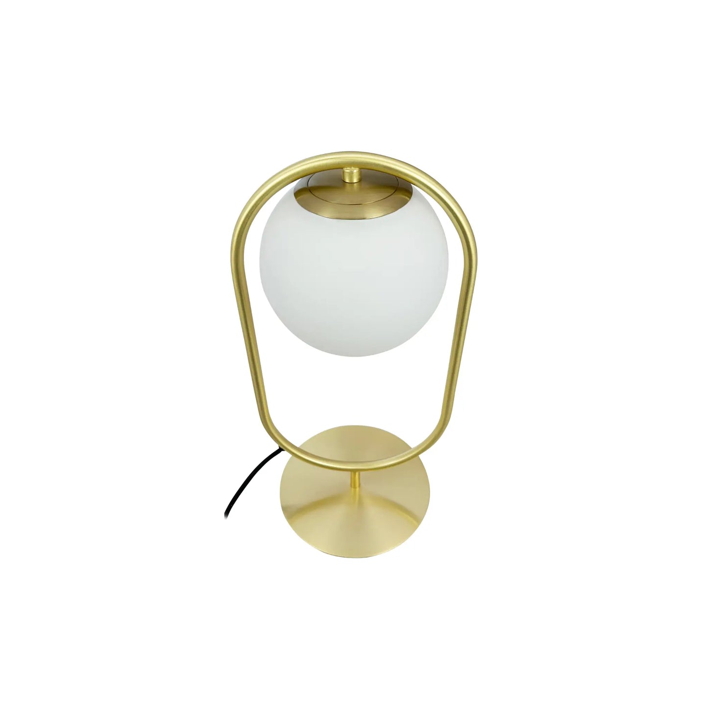 Dyberg Larsen Reims Bordslampa med båge och glaskupa, Mässing/Vit