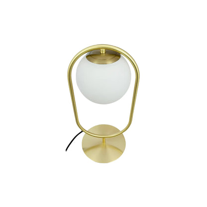 Dyberg Larsen Reims Bordslampa med båge och glaskupa, Mässing/Vit