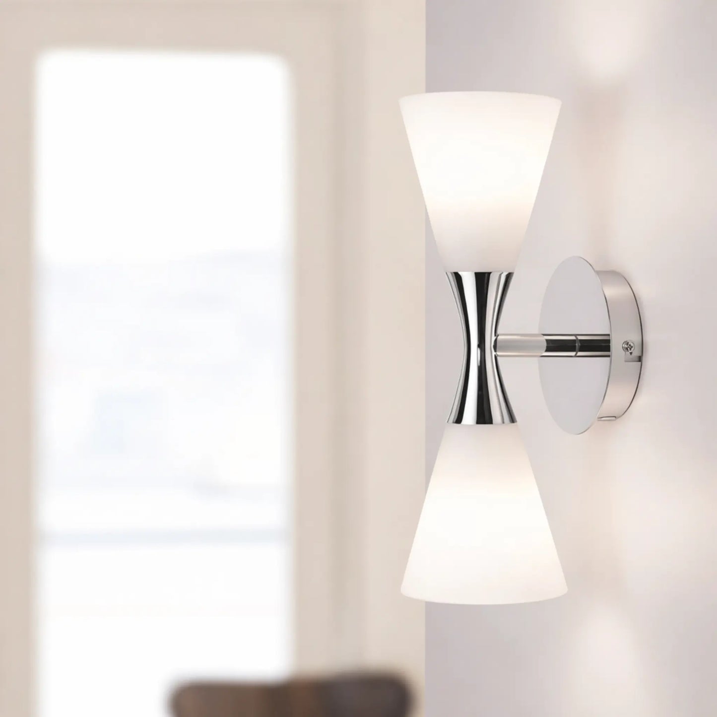 Herstal Harlekin Vägglampa Duo, Krom/Opal glas