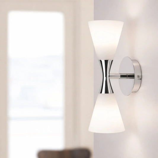 Herstal Harlekin Vägglampa Duo, Krom/Opal glas