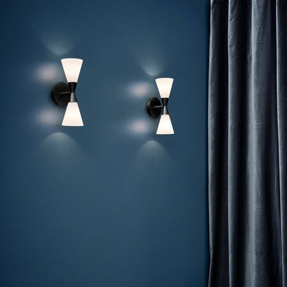Herstal Harlekin Vägglampa Duo, Mattsvart/Opal glas