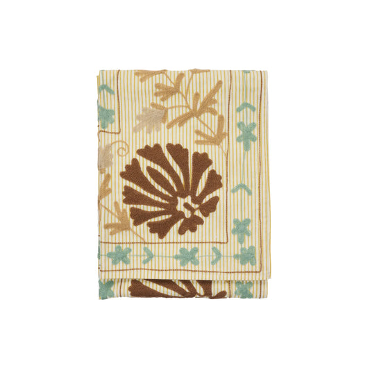 Madam Stoltz Suzani Broderad Pläd, Hazelnut/Dusty Aqua