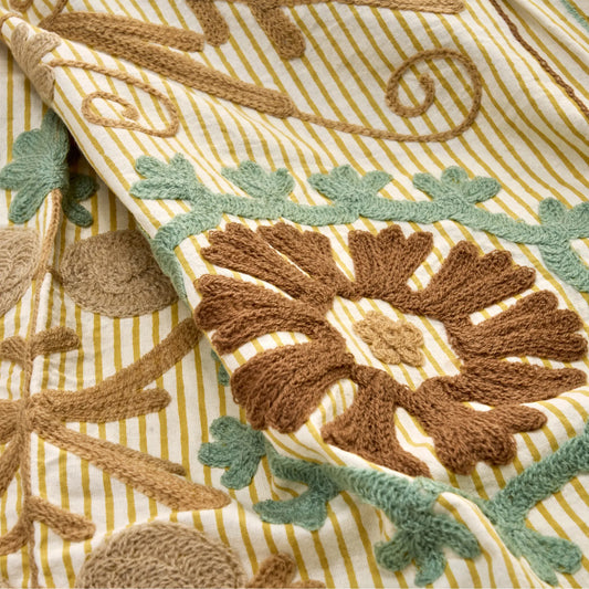 Madam Stoltz Suzani Broderad Pläd, Hazelnut/Dusty Aqua