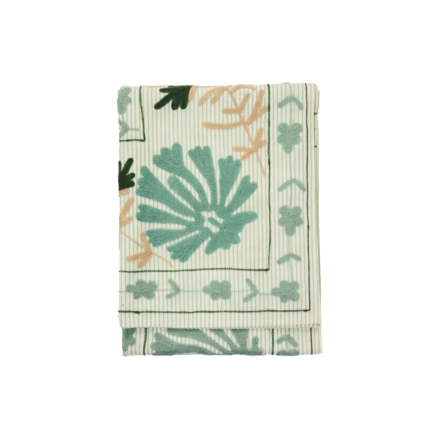 Madam Stoltz Suzani Broderad Pläd, Dusty Aqua/grön