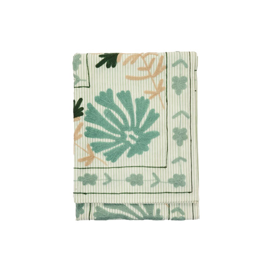 Madam Stoltz Suzani Broderad Pläd, Dusty Aqua/grön