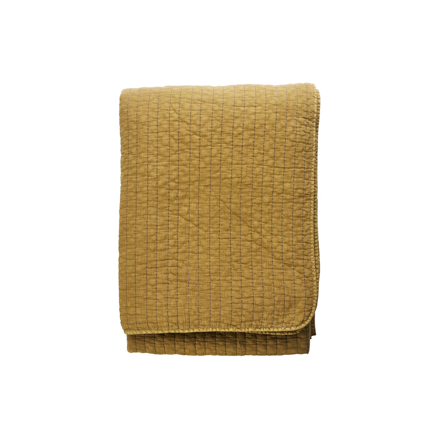 Madam Stoltz Quiltat Sängöverkast, Mustard Gold/grå