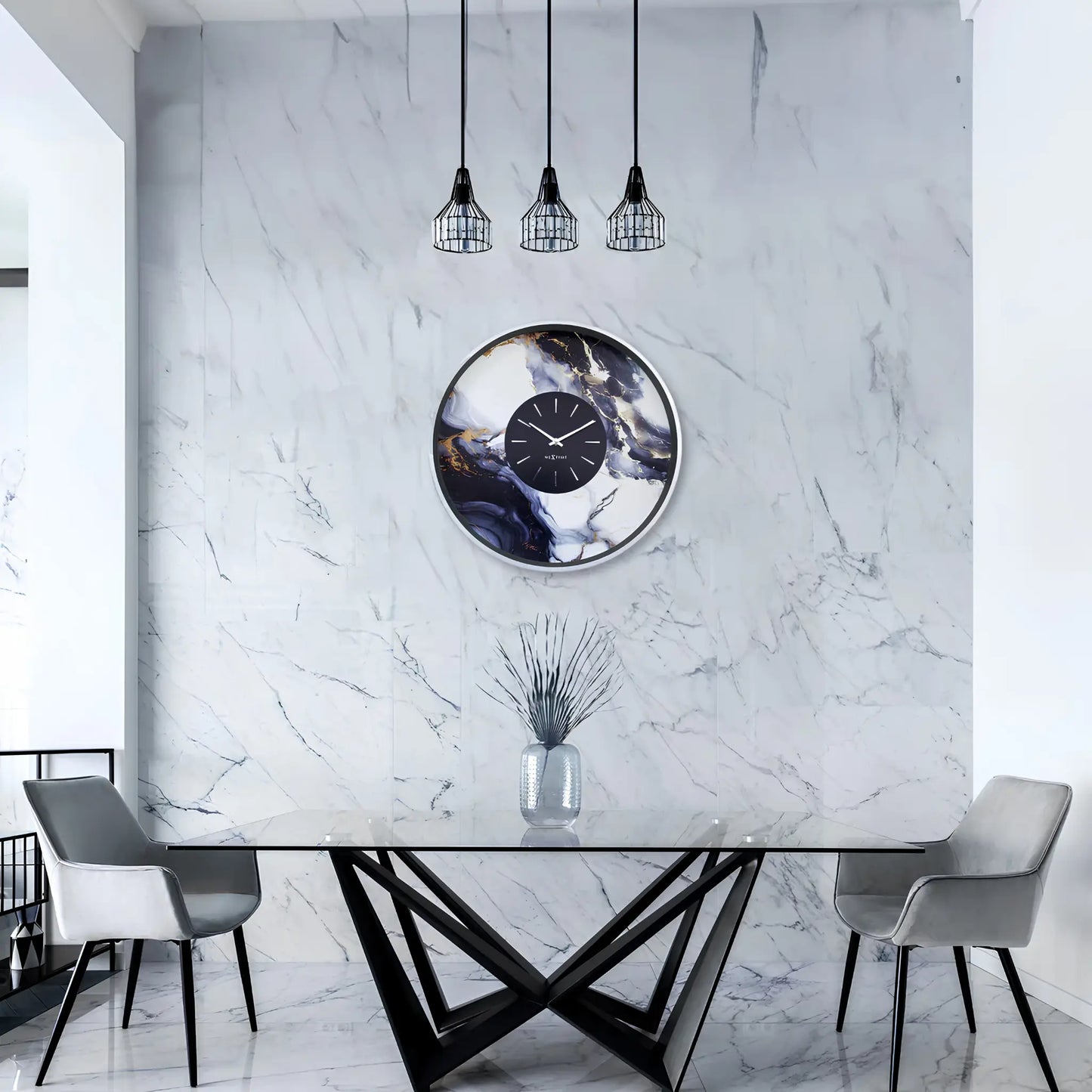 NeXtime Marble Duo Väggklocka 48 cm, Silver/Vit