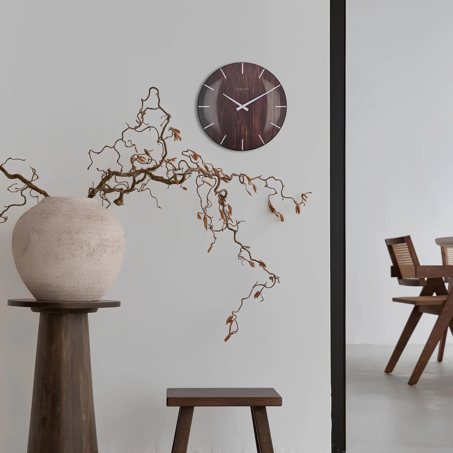 NeXtime Edge Wood Dome Väggklocka 35 cm Mörk, Brun