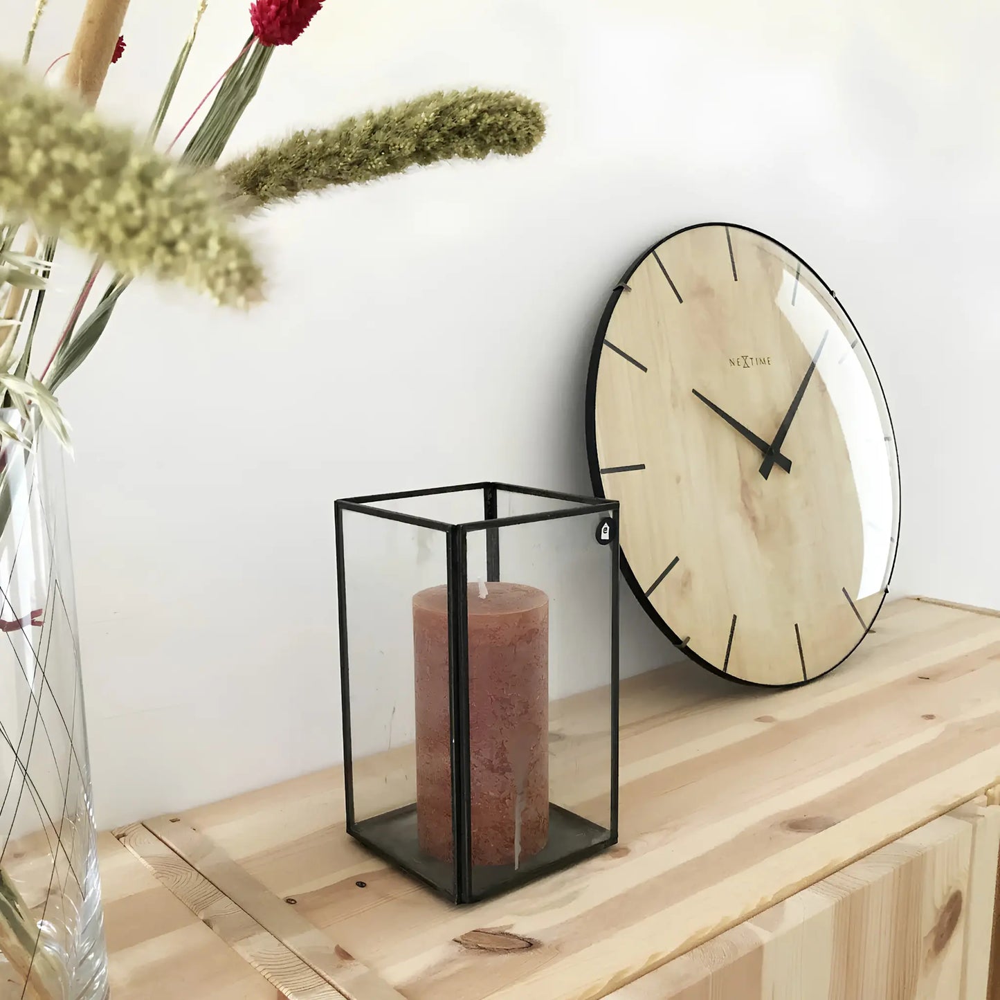 NeXtime Edge Wood Dome Väggklocka 35 cm Ljus, Brun