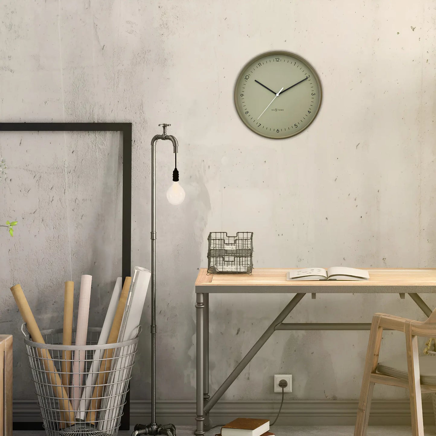 NeXtime Berlin Väggklocka 40 cm, Khaki