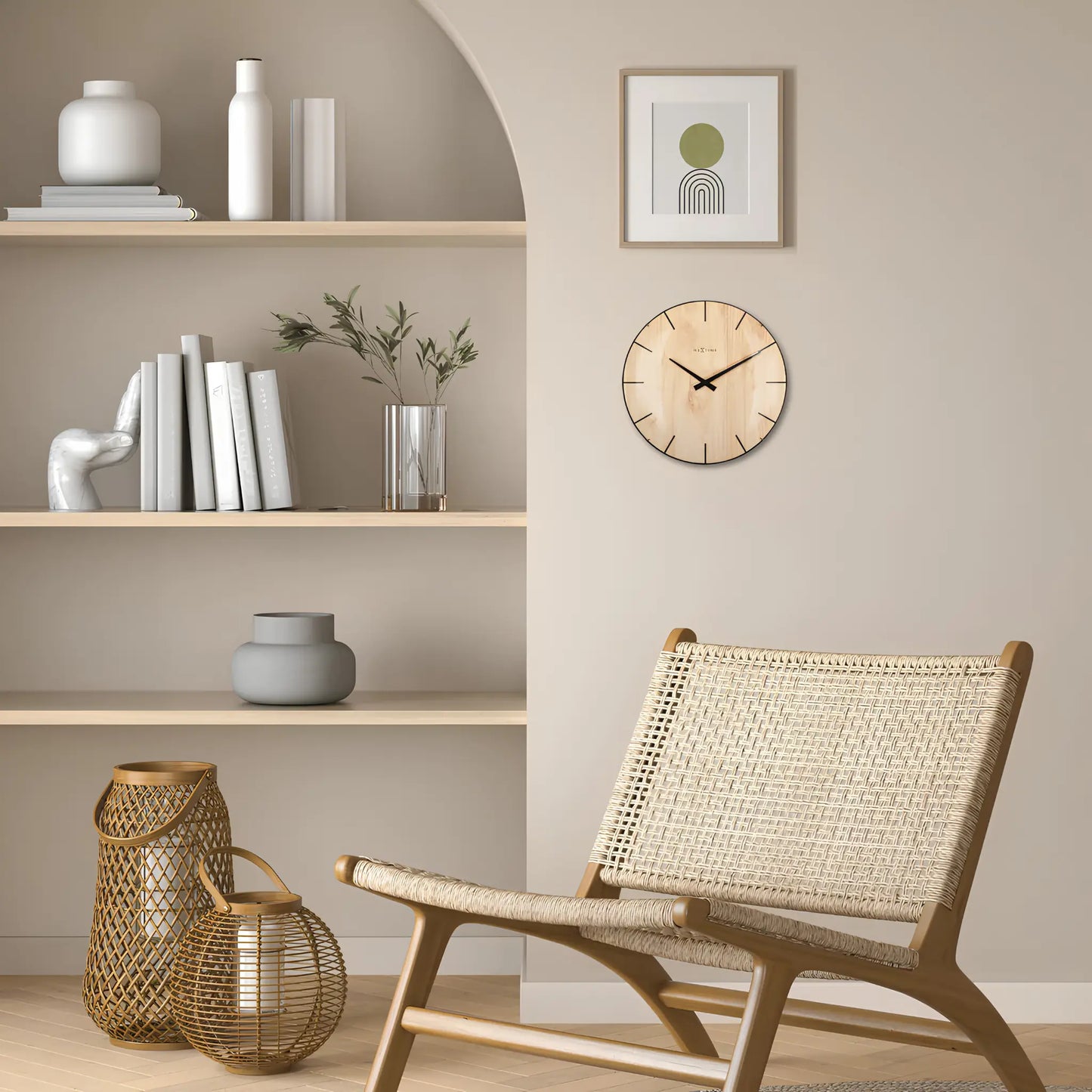 NeXtime Edge Wood Dome Väggklocka 35 cm Ljus, Brun