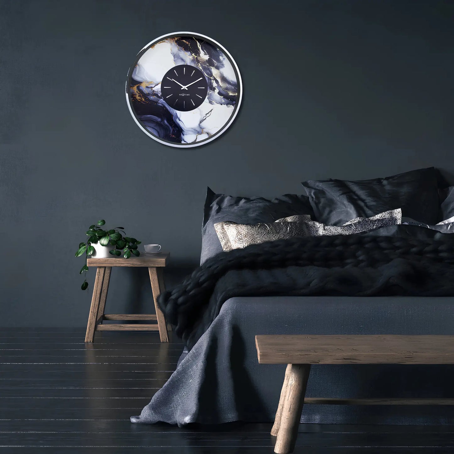 NeXtime Marble Duo Väggklocka 48 cm, Silver/Vit