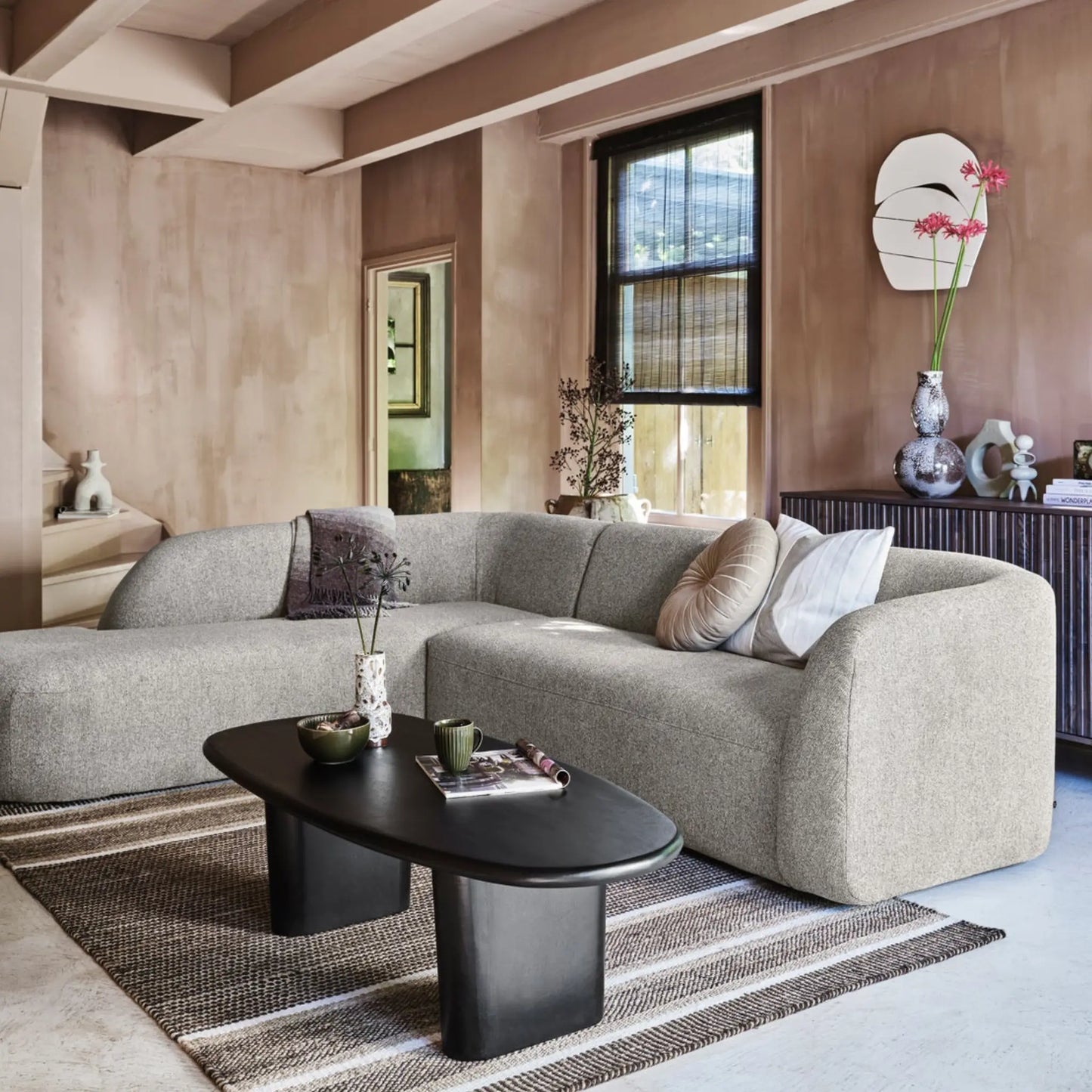 WOOOD Sloping Hörnsoffa Vänster, Off White Melange