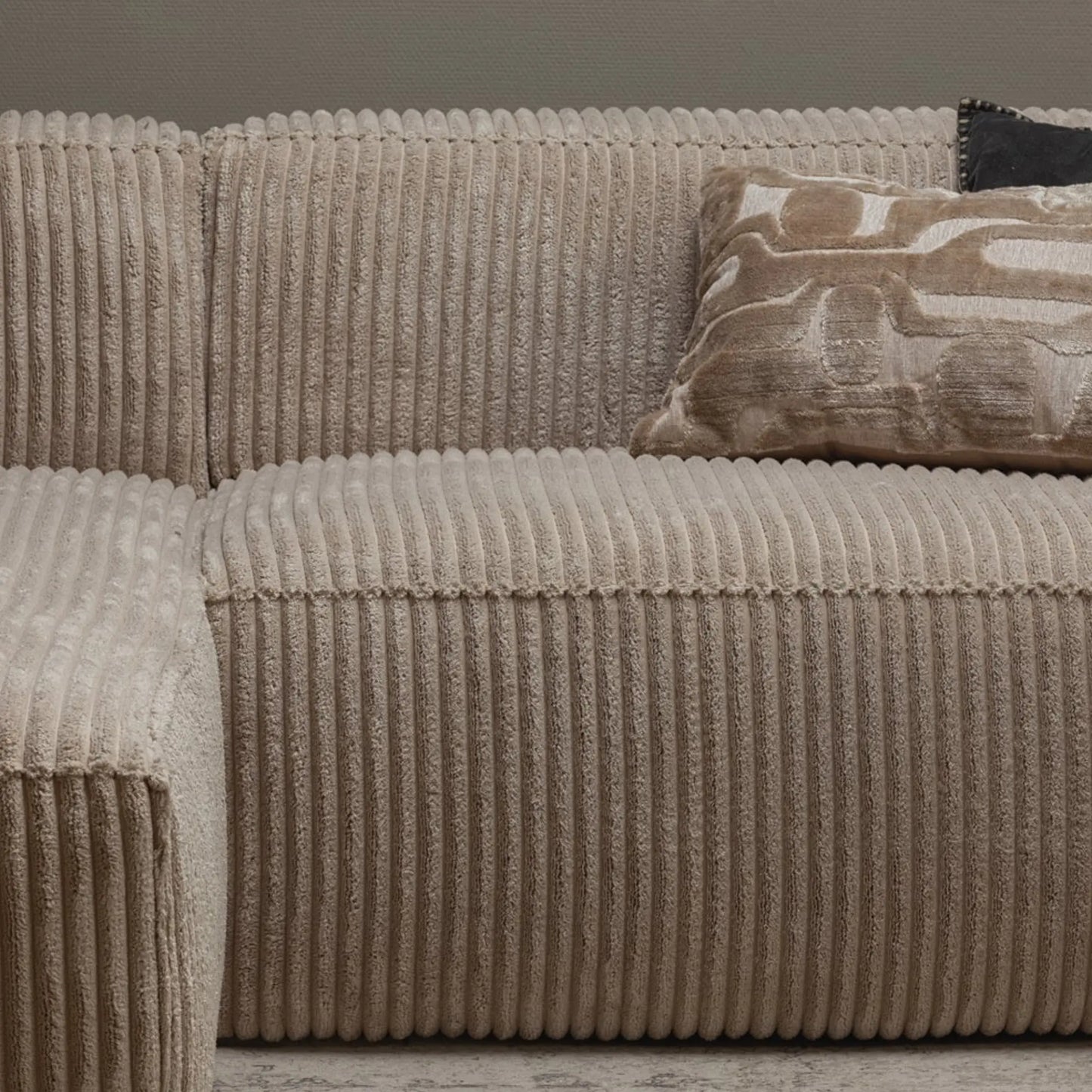 WOOOD Bean Schäslongsoffa Vänster Ribbat Tyg, Travertin