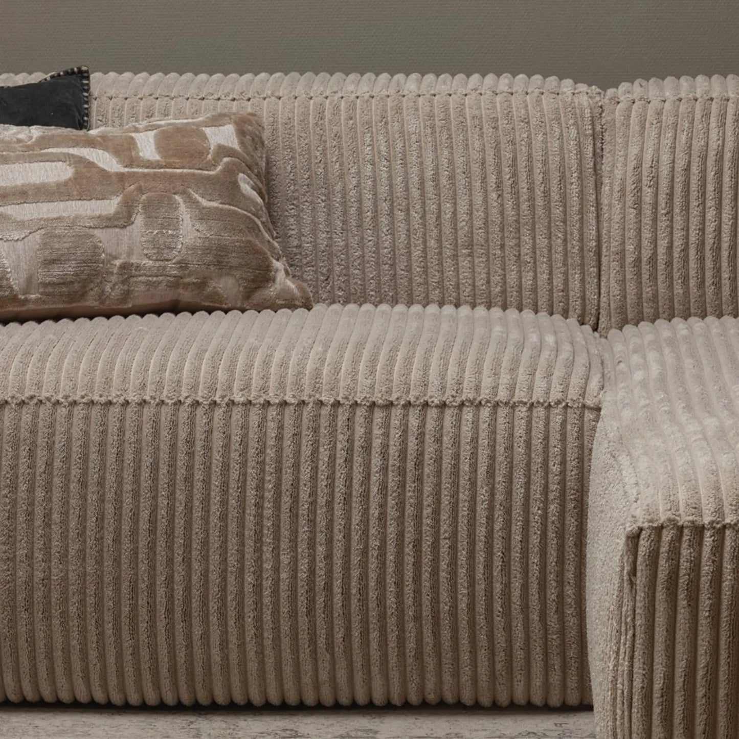 WOOOD Bean Schäslongsoffa Höger Ribbat Tyg, Travertin