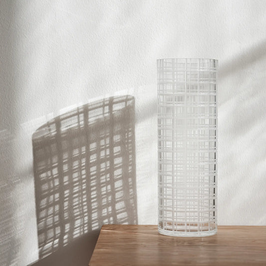 Orrefors, Cut In Number Vas Rutmönster 33 cm, Klar/Vit-Silvra Home