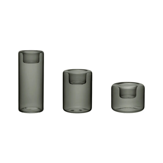 Kosta Boda, Happy Ljuslykta 3-pack 6,8, 10,5, 15 cm, Antracit-Silvra Home