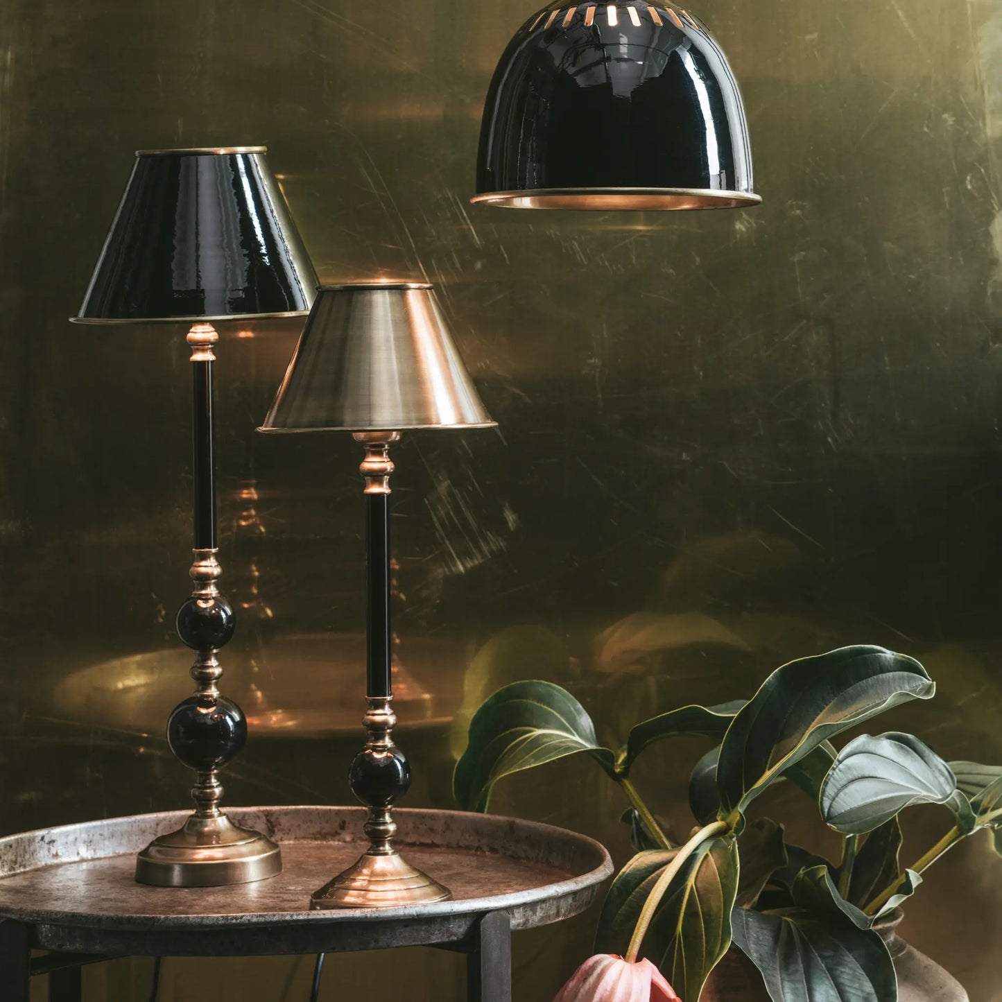 PR Home Abbey Lampfot 50cm, Svart/antikmässing