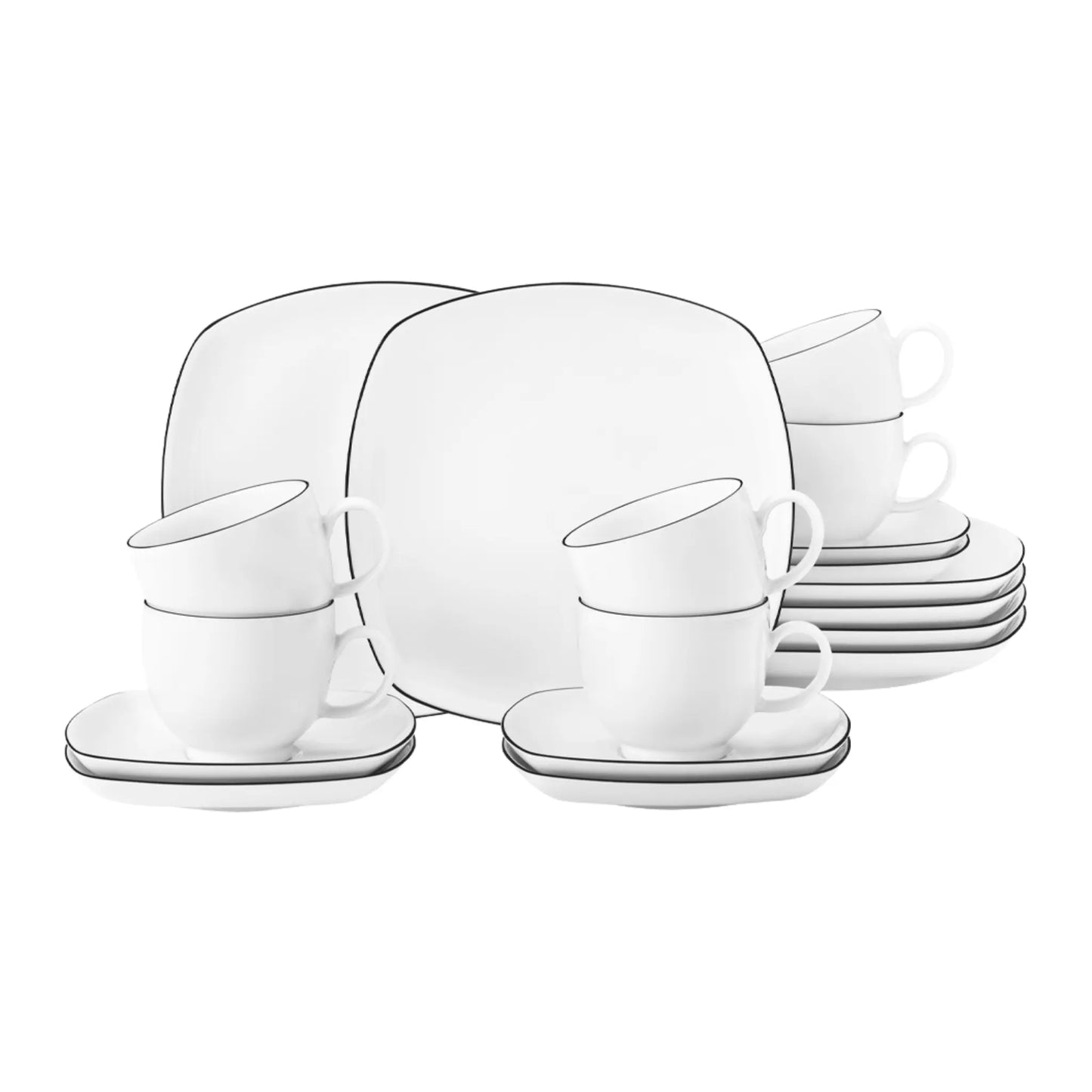 Seltmann Weiden Lido Black Line Kaffeservis Rektangulärt 18 delar, Vit