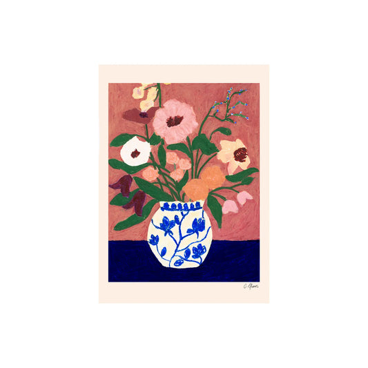The Poster Club Flowers on Blue Table Poster 50x70