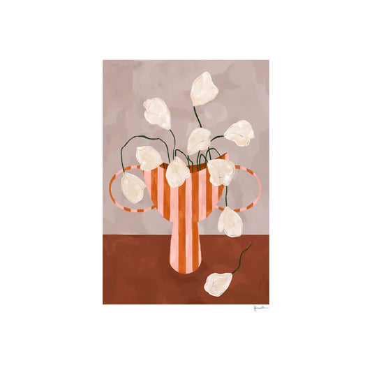 The Poster Club White Flowers in Striped Vase Poster 50x70