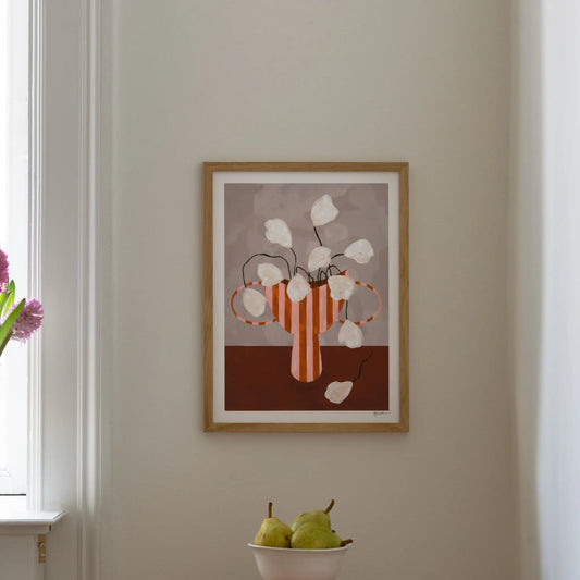 The Poster Club White Flowers in Striped Vase Poster 50x70