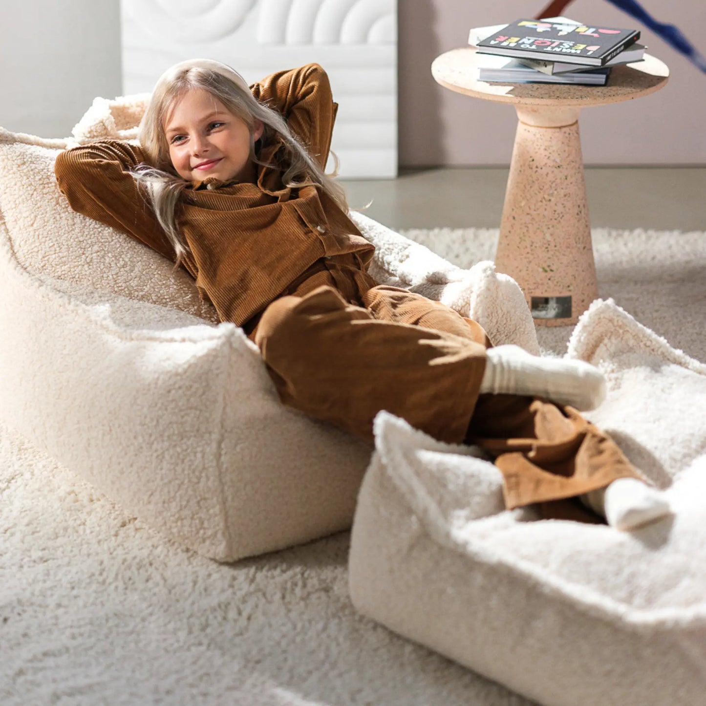 Wigiwama Saccosäck & Sittpuff Set, Cream White