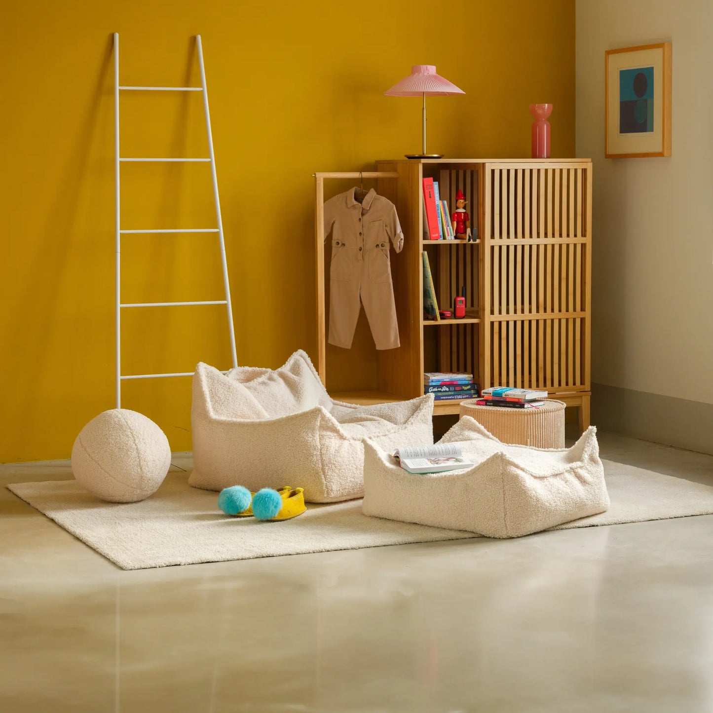 Wigiwama Saccosäck & Sittpuff Set, Cream White
