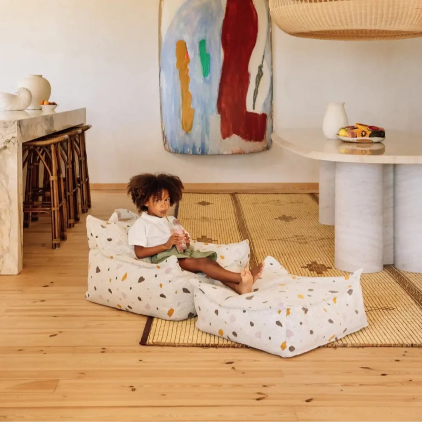 Wigiwama Saccosäck & Sittpuff Set, Terrazzo Marble