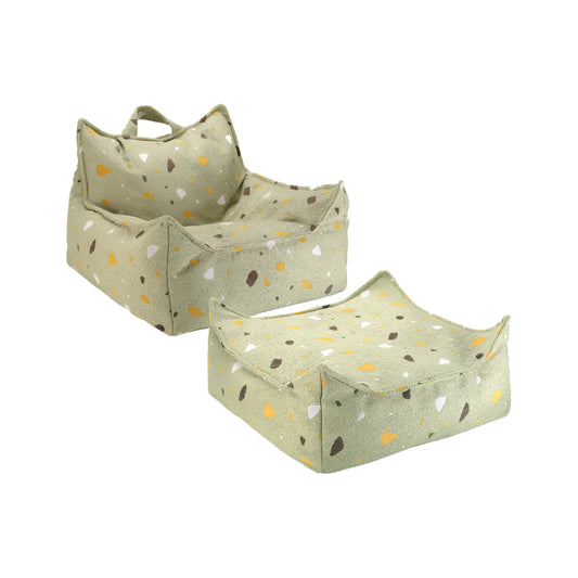 Wigiwama Saccosäck & Sittpuff Set, Terrazzo Moss
